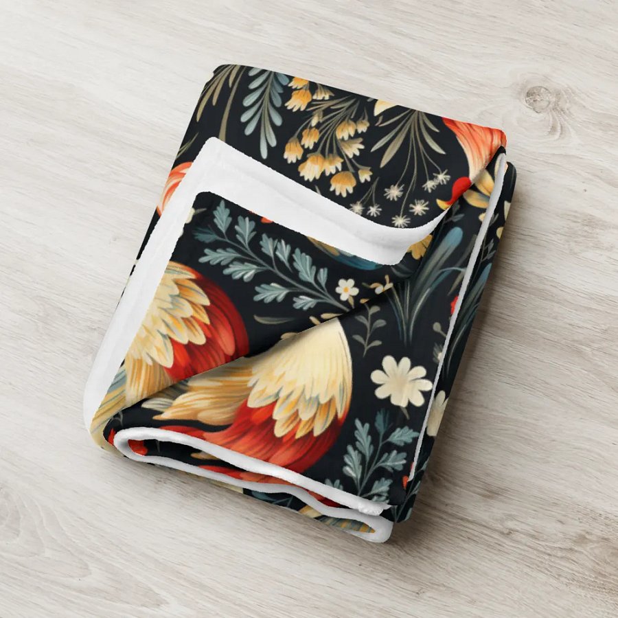 Floral Rooster Blanket - Blue & Red product image (6)
