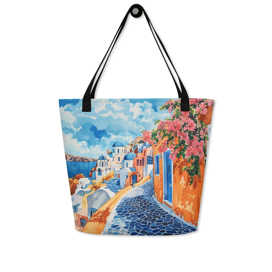 Tote Bag: Santorini Greece Mediterranean Island Vibes Landscape Art Stylish Design product image (7)