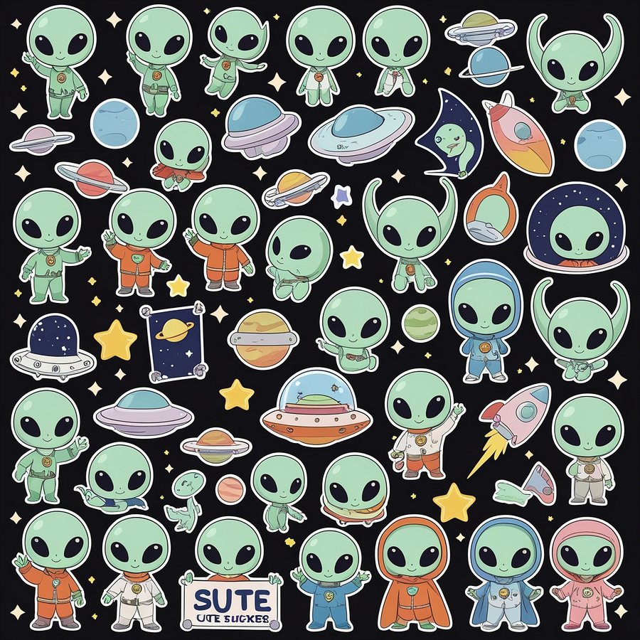 Cute Alien Sticker Pack – 40 High-Quality Aesthetic Space Stickers for Journals, Laptops & Scrapbooking product image (2)