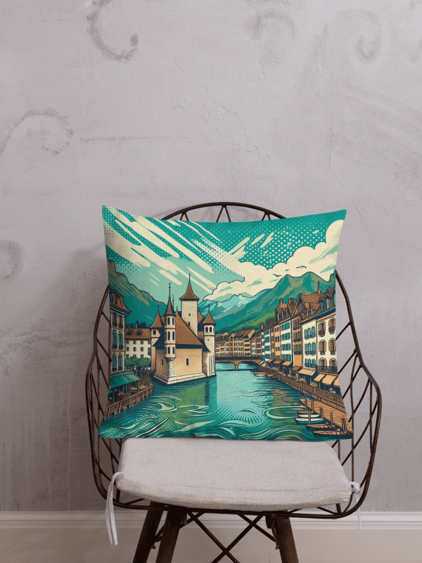 Riverside Charm All-Over Print Pillow | AI Design Annency France product image (1)