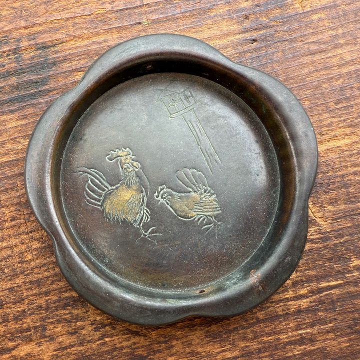 🎎 Japanese Brass Fusuma Door Pull – Rooster & Hen – Mid-Showa Era – Japan Antique Roadshow product image (1)