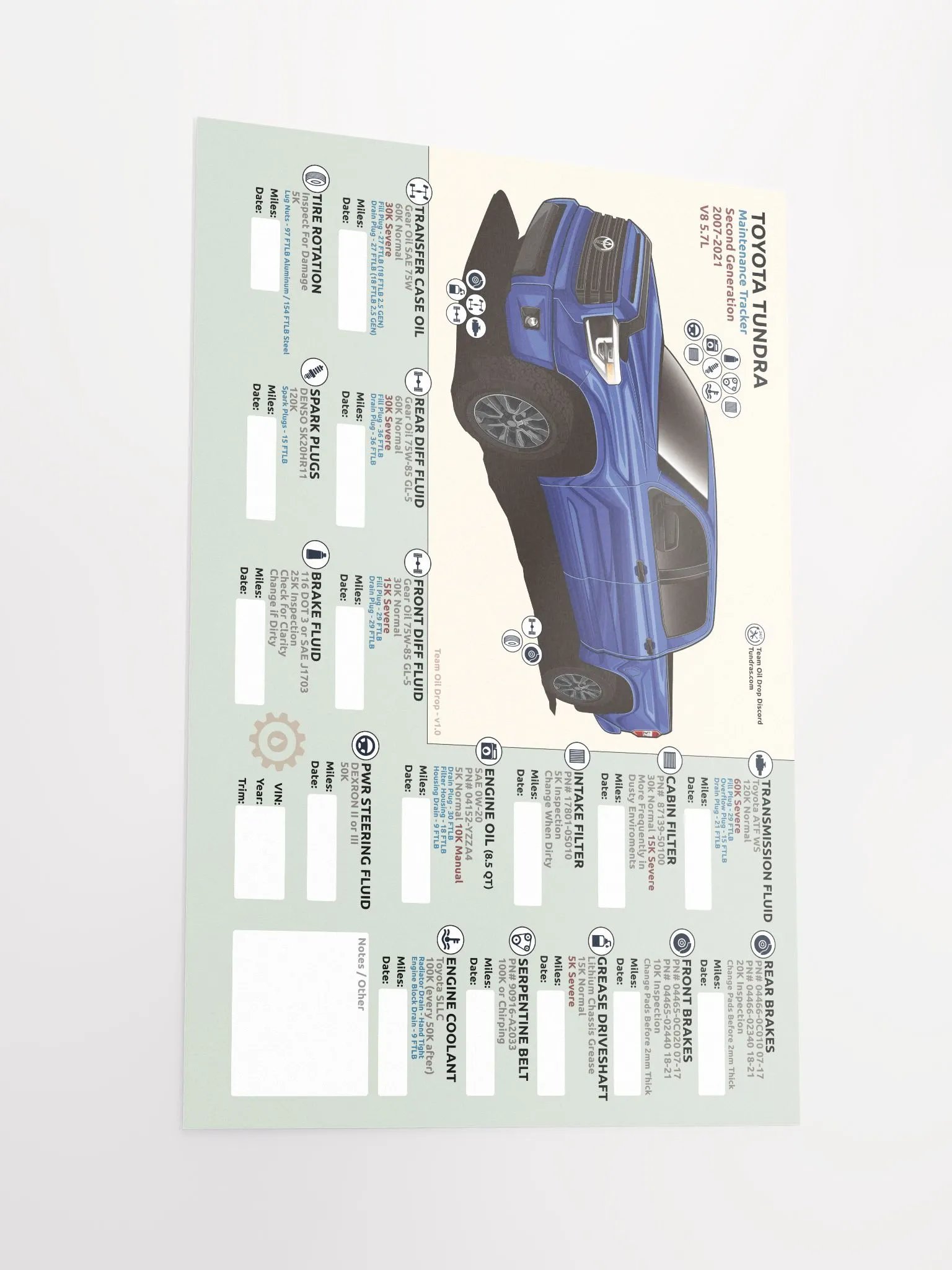 2nd Gen Tundra Maintenance Tracker - Blue product image (3)