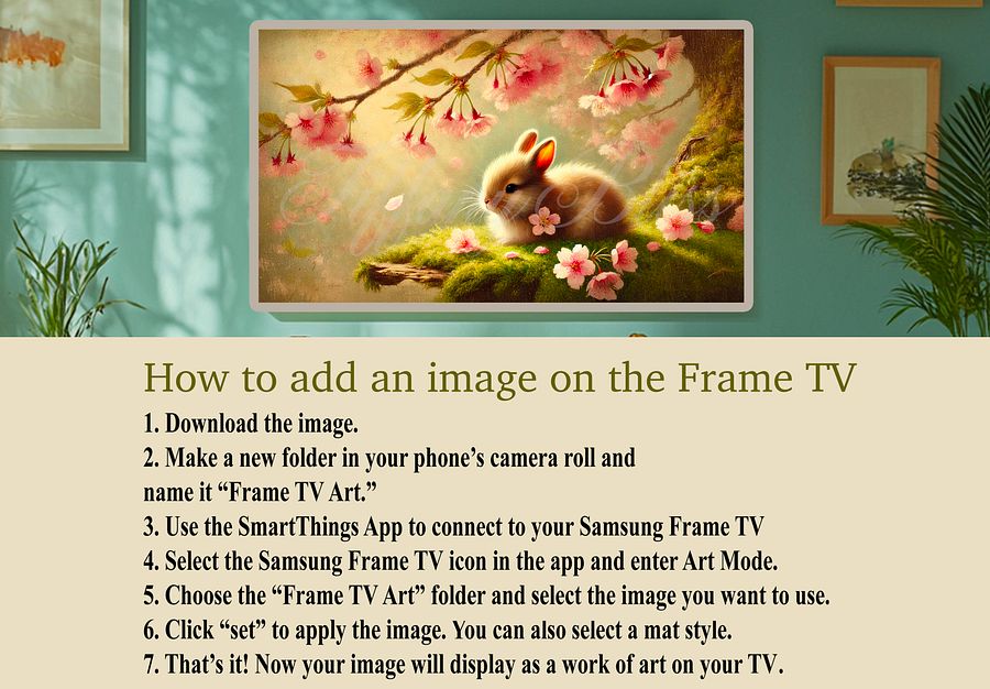 Spring Samsung Frame TV Art, Cherry Blossom Bunny Painting, Easter, Digital Download product image (6)