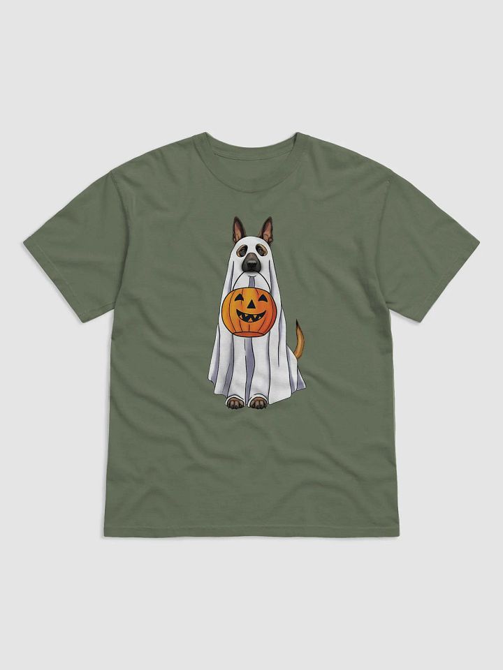 Belgian Malinois Halloween Tee | Funny Fall and Halloween Malinois Wearing a Ghost Costume with Pumpkin Basket product image (2)