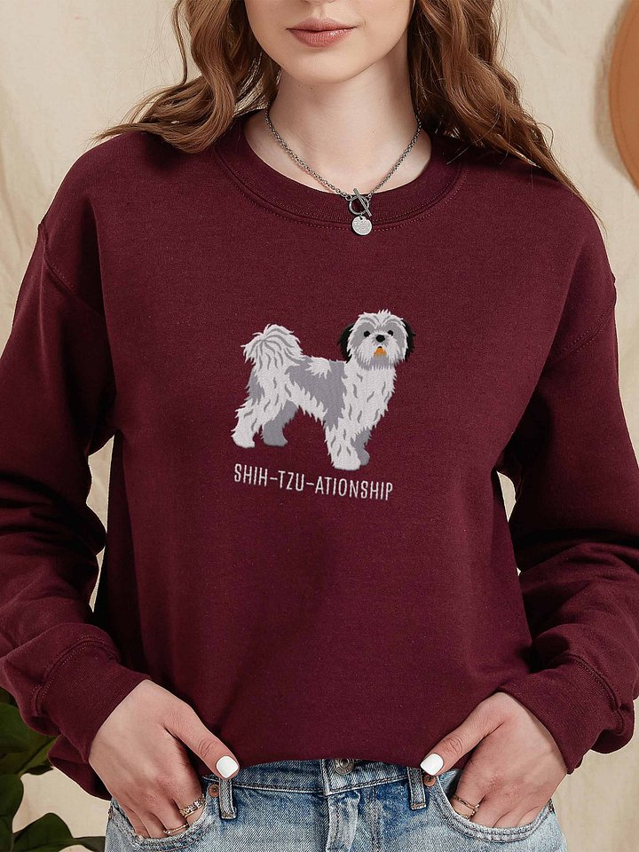 Shih-Tzu-ationship Sweatshirt (Embroidered) of a Shih Tzu(Blue & White) product image (2)