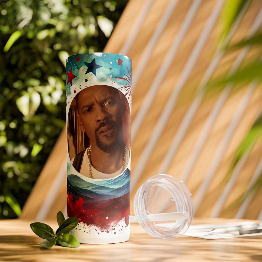Patriotic Tumbler Wrap Template for Canva with Editable Center Photo Fireworks and Stars Design product image (1)