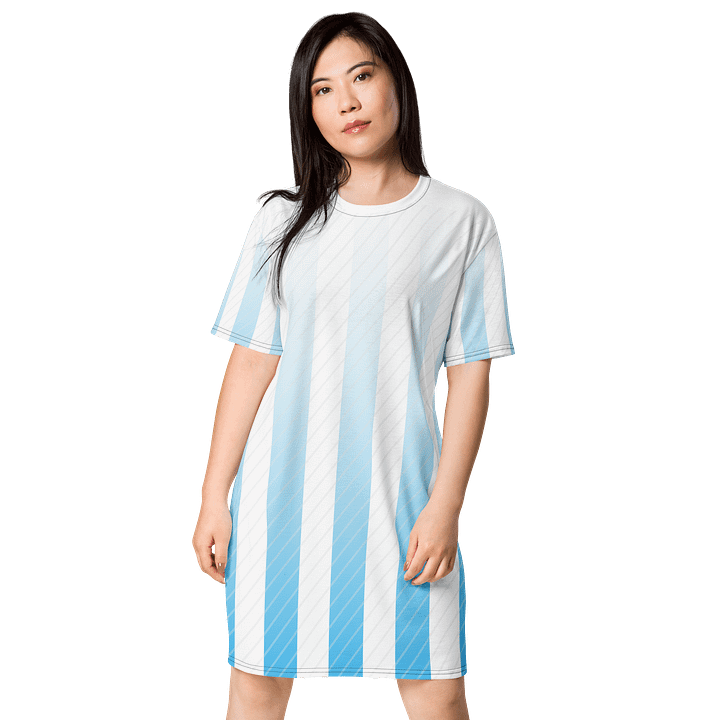 Exclusive White & Light Blue Gradient Striped Oversized T-Shirt Dress | TDS Music product image (1)