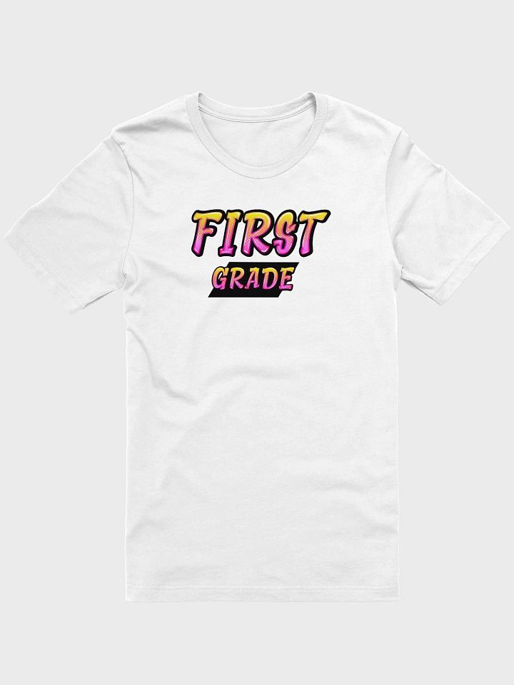 FIRST GRADE Teacher Shirt - Pink + Yellow Bold Letters product image (2)