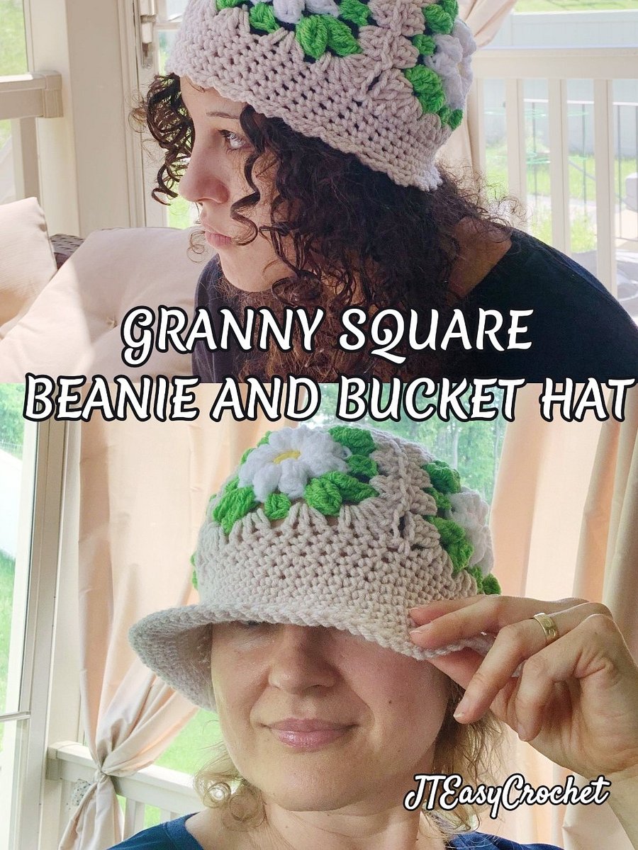 Granny Square Hat Crochet Pattern and VIDEO Sun Hat Beanie Bucket Hat With Brim product image (6)