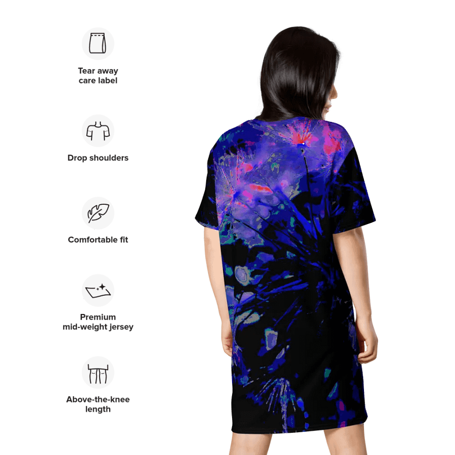 Abstract Funky Neon Dandelion Seeds Ladies T Shirt Dress product image (10)