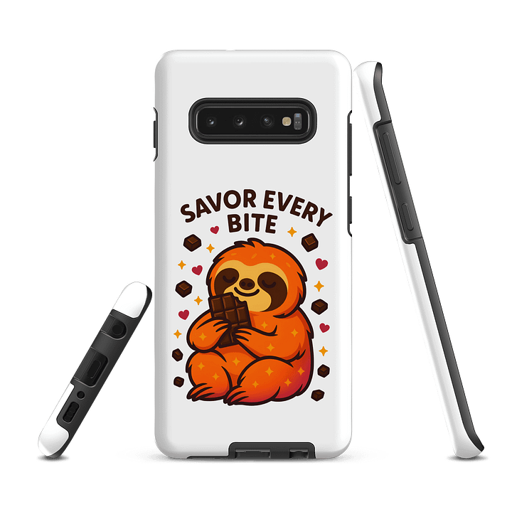 Savor Every Bite – Funny Sloth Samsung Case | Chocolate Edition Tough Phone Case – Sloths Having Snacks Collection product image (2)