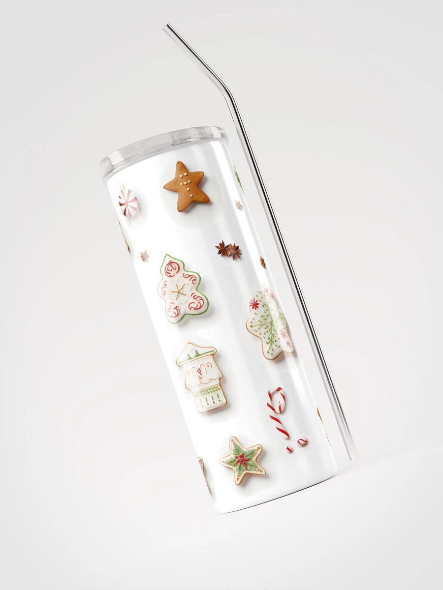 Christmas Gingerbread Skinny Tumbler with Straw, 20oz, Gingerbread, Christmas Tree, Candy Cane, Star Anise, Snow Flake, Ornaments product image (3)