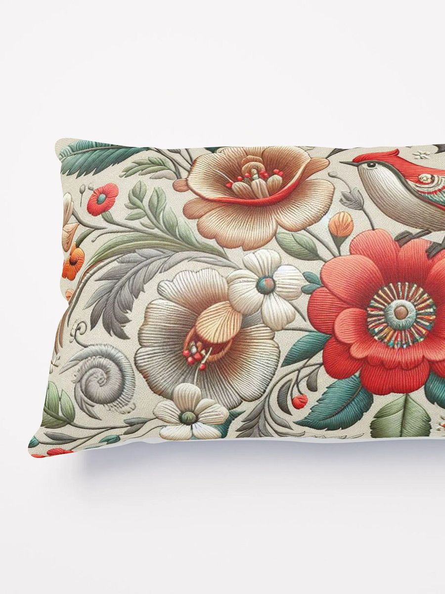 Floral Embroidered Look Red Blue Green Beige Throw Pillow product image (3)
