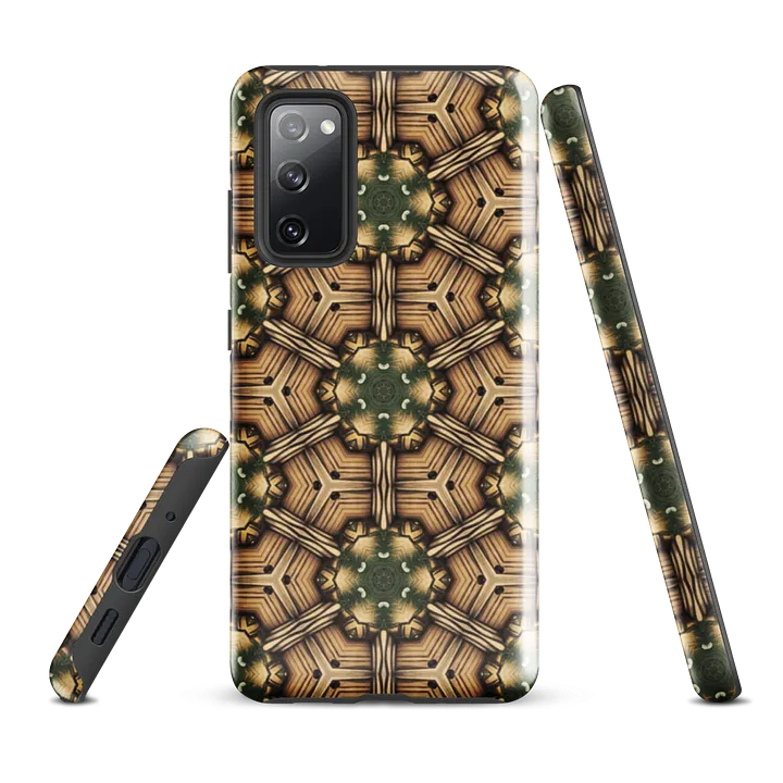 Tough Phone Case for Samsung® - Green and Brown Abstract Logs Hex Geometric Pattern product image (1)