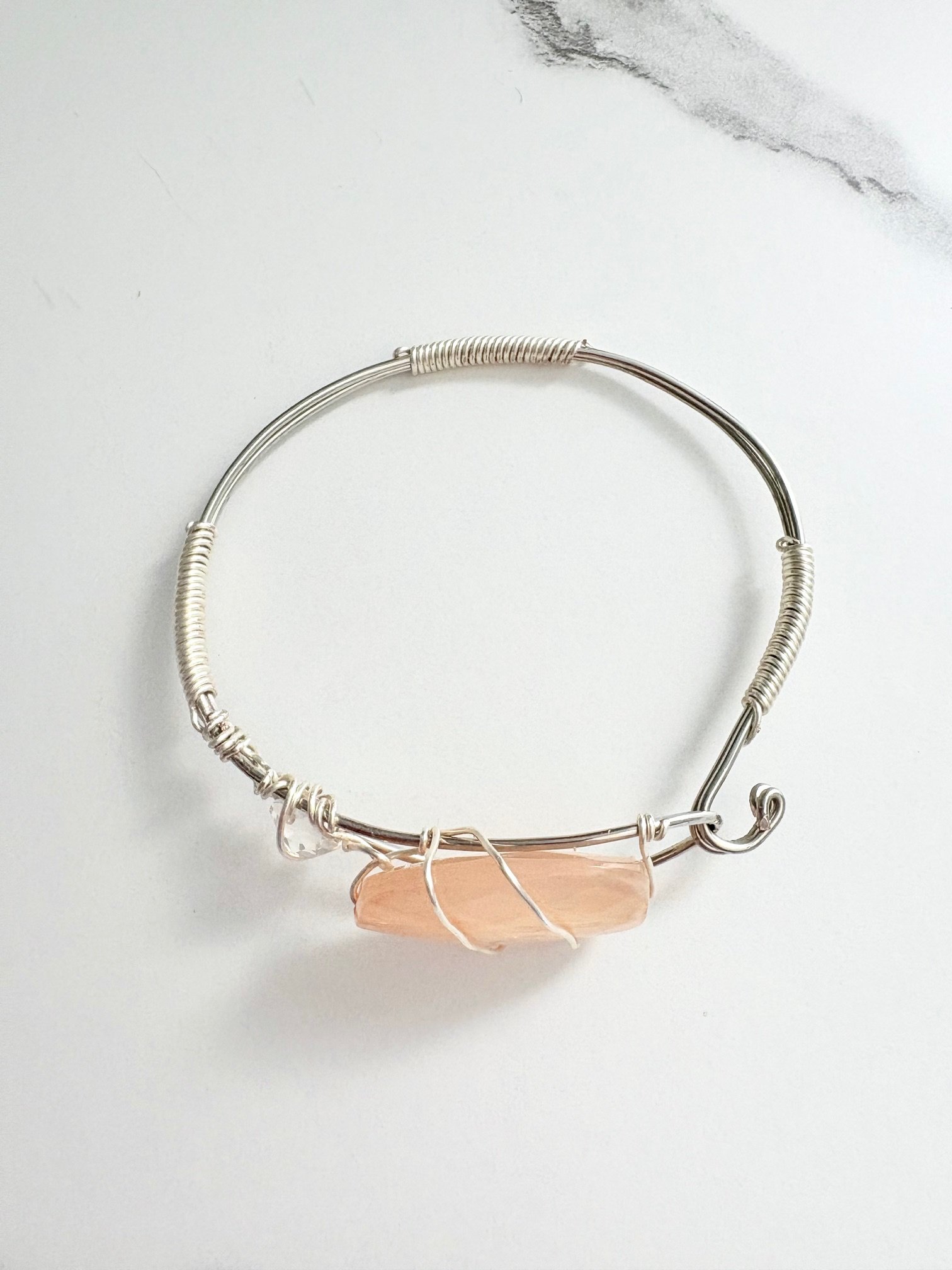 MFD-00184 | 🌸 Blush Tide Wire-Wrapped Bracelet | Handmade 8" Diameter | Rose Quartz-Inspired | Coastal Charm by Monique Faella Designs™ product image (8)