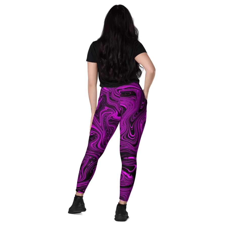 Leggings with Pockets - Purple and Black Fluid Swirls product image (11)