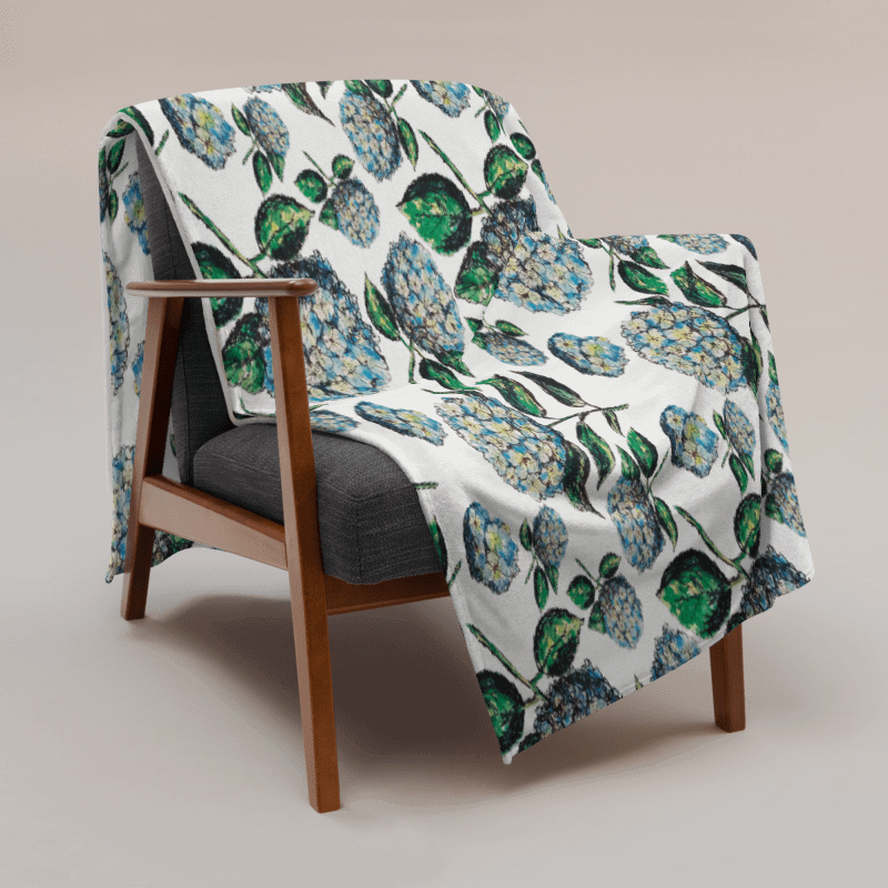 Blue Hydrangeas | Coastal Floral Throw Blanket in Soft Fleece product image (7)