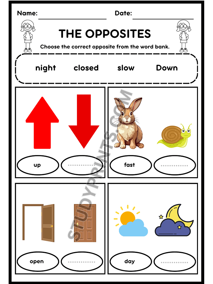 opposite words for kindergarten worksheets product image (2)