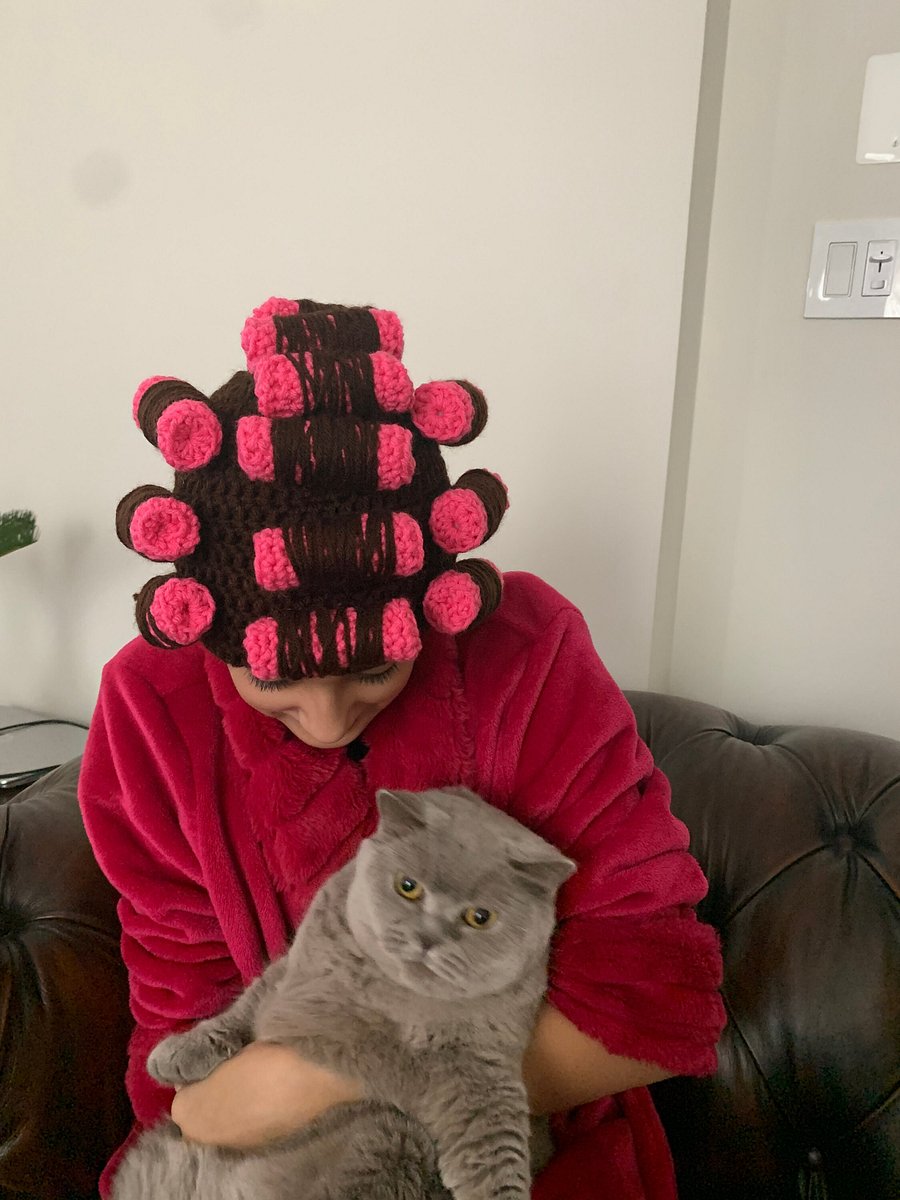 Crazy Cat Lady Hat Crochet Pattern, Crochet Curler Wig Hat Pattern, Beautician Cap with Foam Rollers, ALL Sizes product image (3)