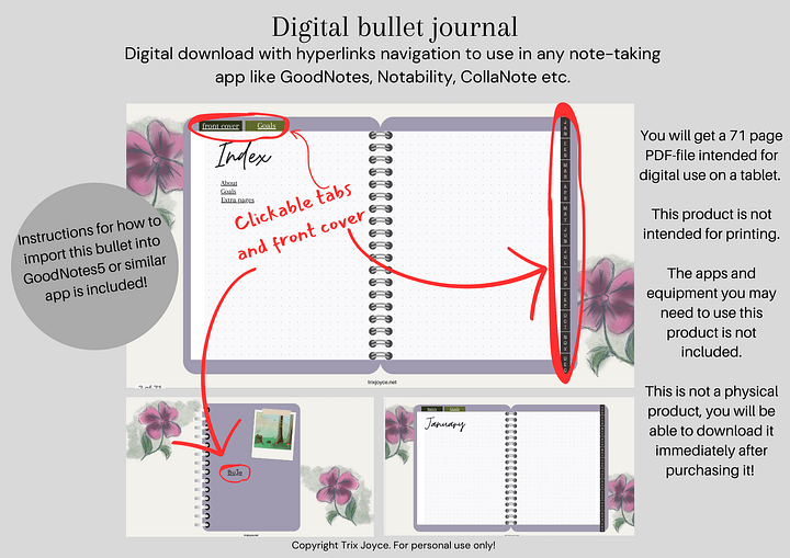 Hyperlinked Digital Bullet Journal - Purple (digital download) product image (1)