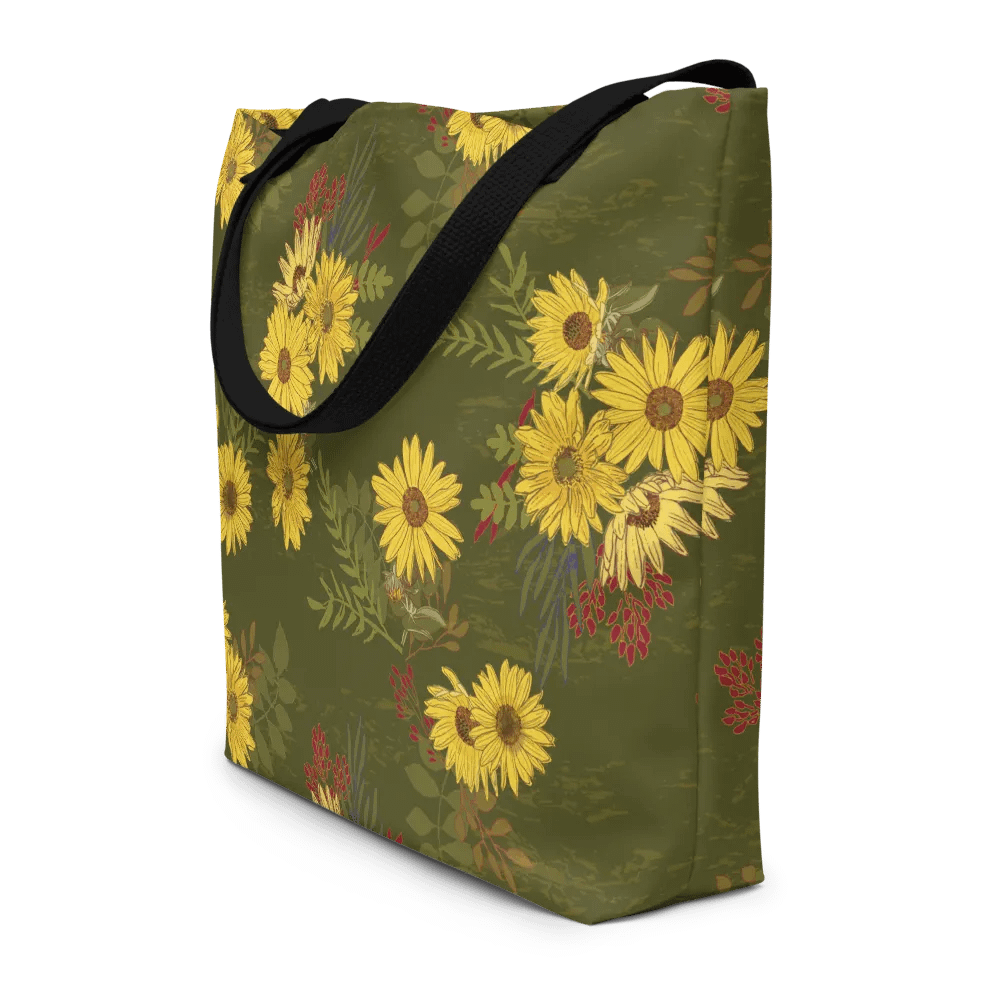 “Helianthus Sunflower Scattered Amongst the Greens” Large Tote Bag product image (3)