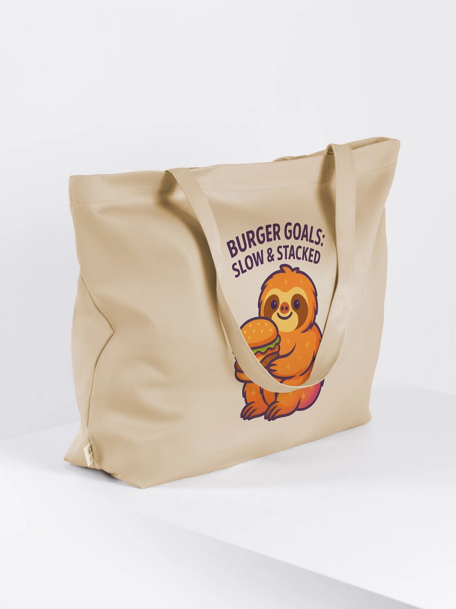 Burger Goals – Funny Sloth Tote Bag (Double-Sided Print) | Organic Cotton Tote – Sloths Having Snacks Collection product image (4)