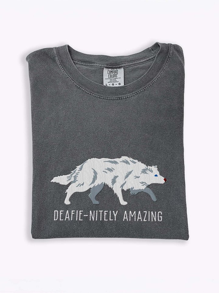 Deafie-Nitely Amazing T-Shirt(Embroidered) of a Border Collie(Double Merle) product image (1)