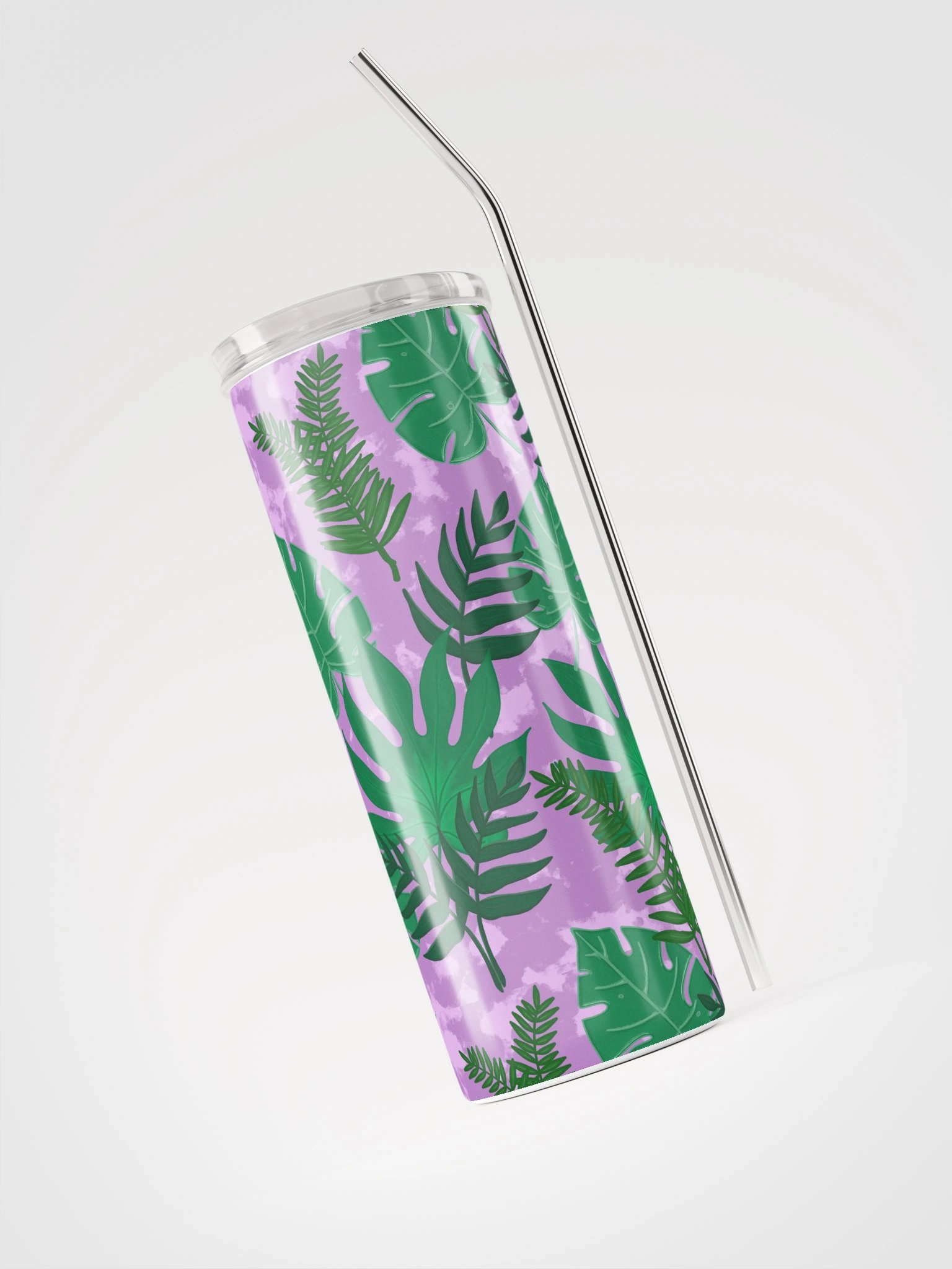 Jungle Leaves Pattern-Purple Background Stainless Steel Tumbler product image (3)