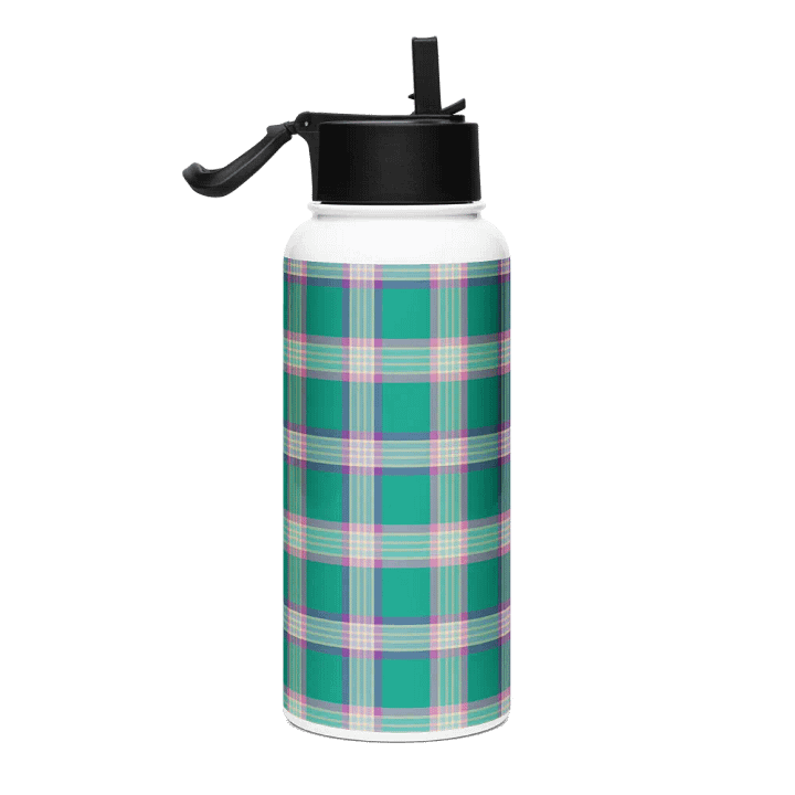 Emerald Green and Purple Plaid Water Bottle product image (1)