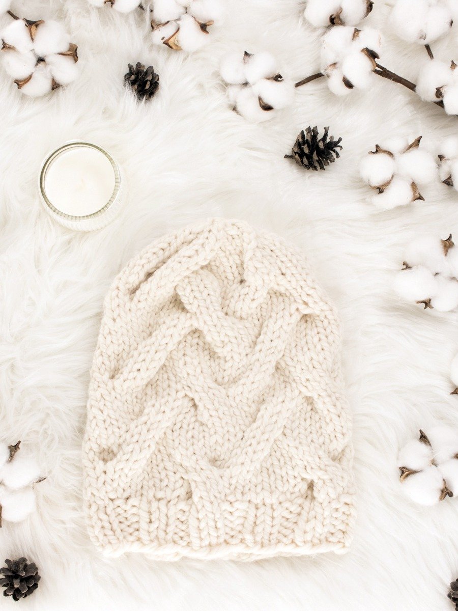 Chunky Knit Cable Slouchy Hat Pattern - Peppy product image (1)