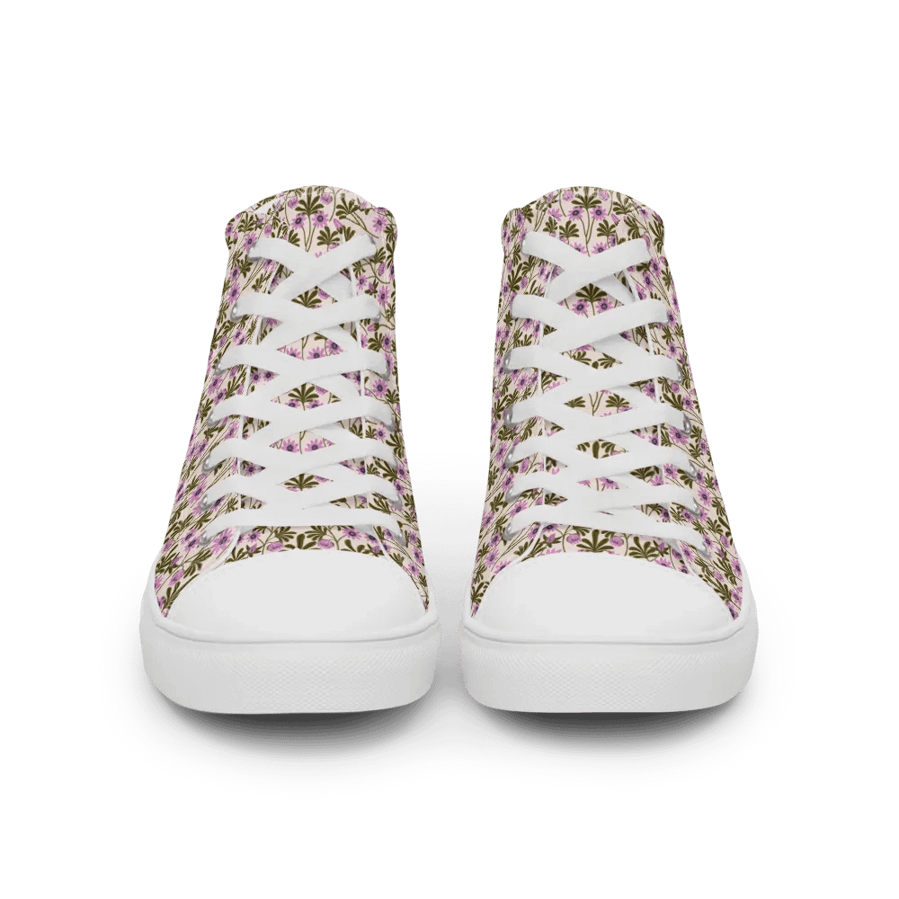 Passion Blooms - Pink and Green - Women High Top Canvas Shoes product image (5)