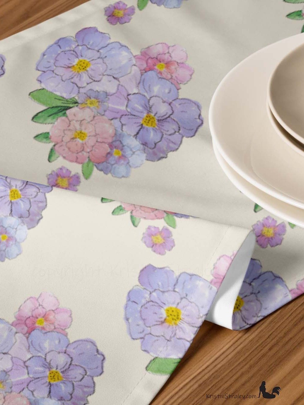Gingham Blossoms Lavender Bouquet on Ivory Table Runner product image (7)
