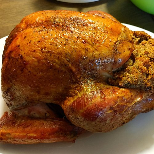 This Tom Turkey was screaming EAT ME! And we did! With stuffing, mashed taters, candied yams, corn, cranberry sauce and yummy...