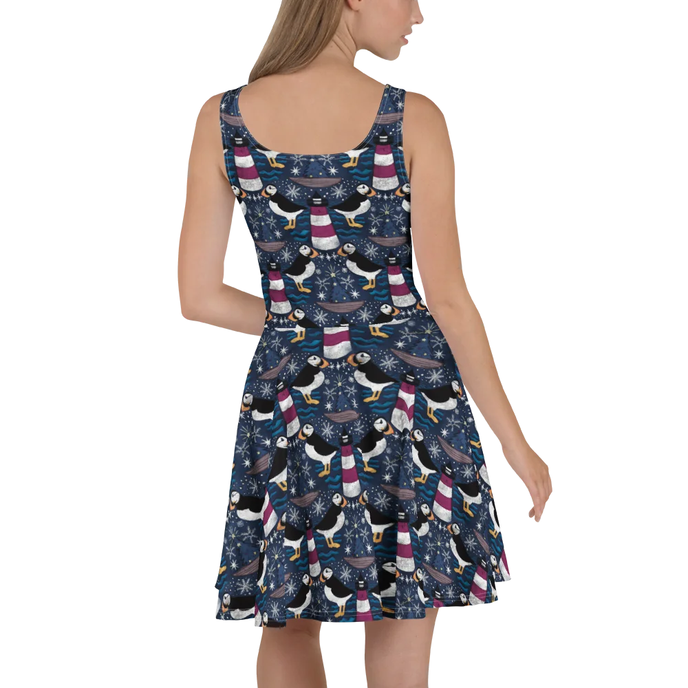 Folk Puffins Coastal Christmas Skater Dress | Monique Faella Designs™ product image (4)
