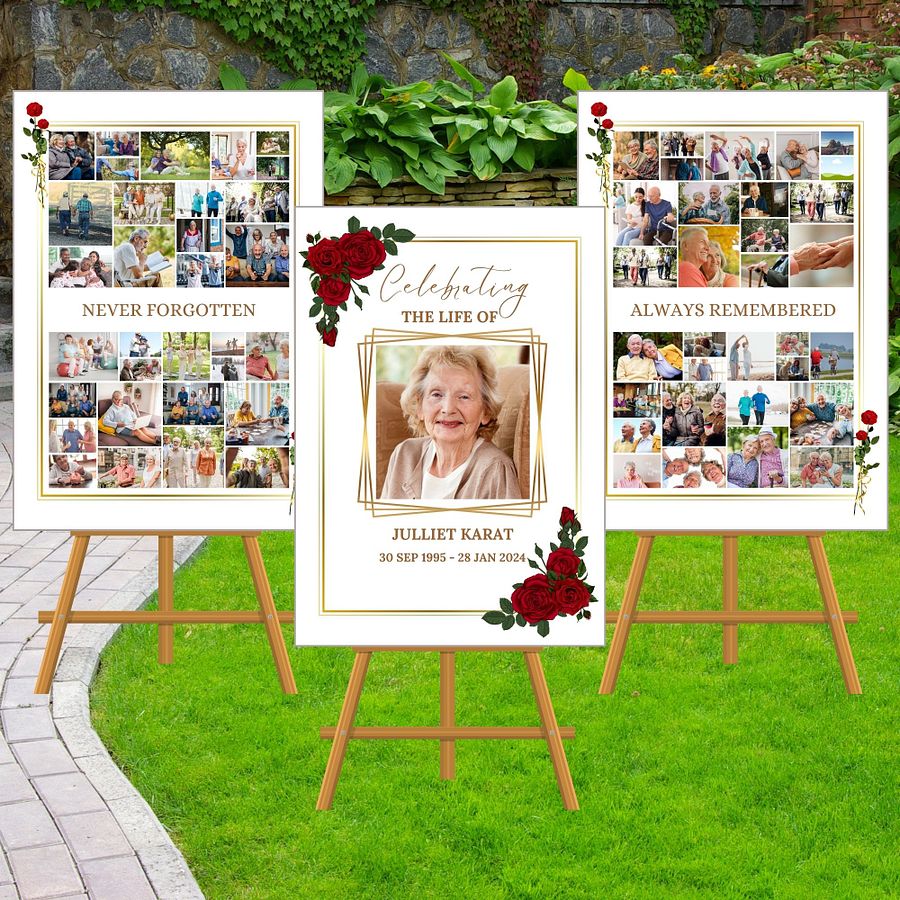 Red Roses Funeral Photo Collage Sign Set Canva Template product image (2)