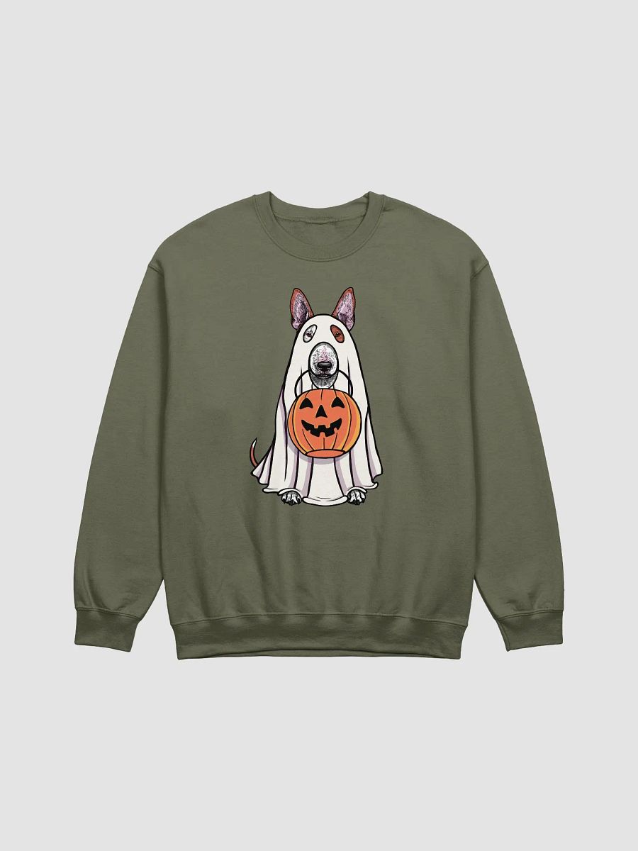 Funny Halloween Bull Terrier(Red) Sweatshirt | Funny Dog Wearing a Ghost Costume and Holding a Pumpkin Basket product image (17)