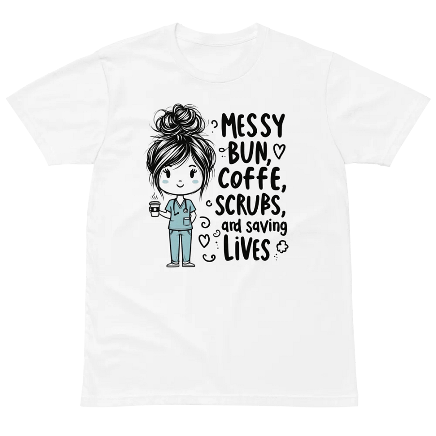 Messy Bun, Coffee, Scrubs & Saving Lives T-Shirt product image (2)