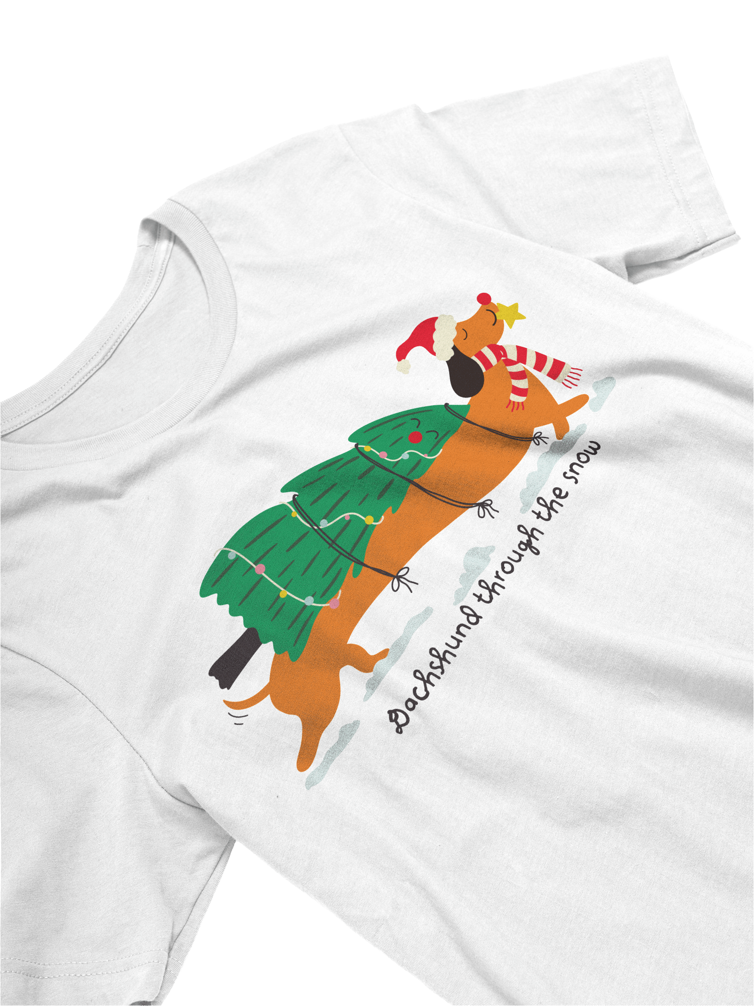Dachshund Through the Snow T-Shirt – Christmas Tree Wrapped Wiener Dog product image (4)