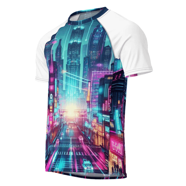 Neon Cyberpunk City Men's Rash Guard |Ai Design product image (1)