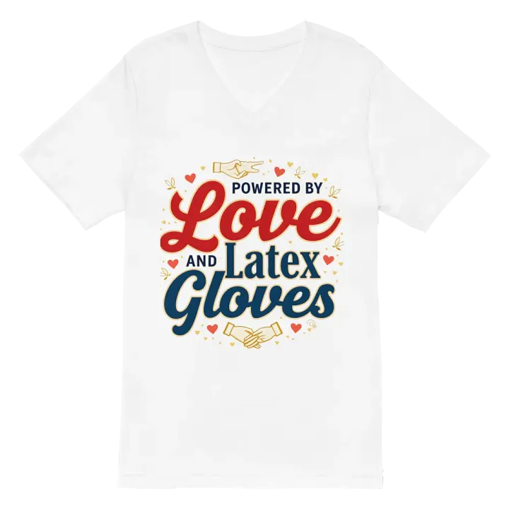 Powered by Love and Latex Gloves V-Neck Tee product image (2)