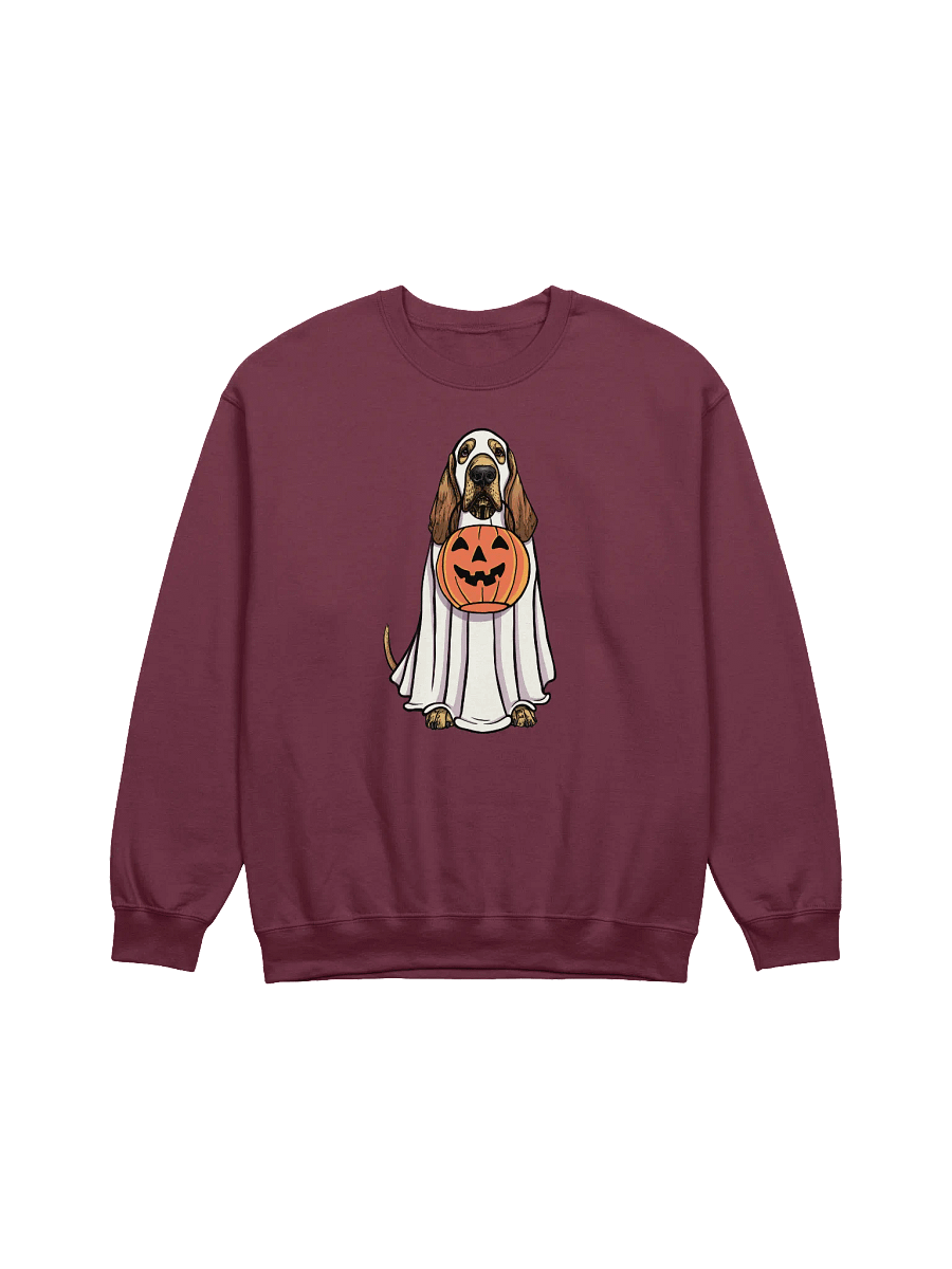 Funny Halloween Bloodhound Sweatshirt | Funny Bloodhound Wearing a Ghost Costume and Holding a Pumpkin Basket product image (12)