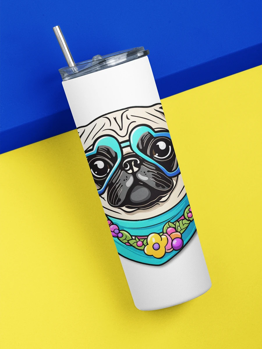 Retro Pug Stainless Steel Tumbler With Straw - White product image (1)