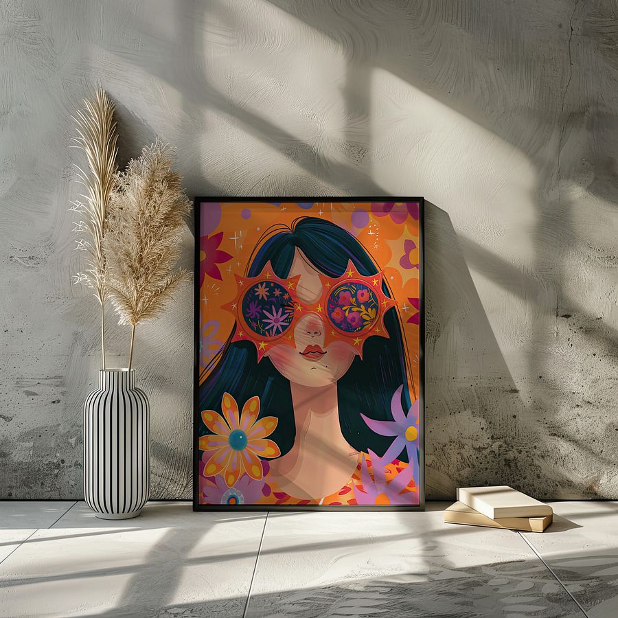 Girl with Sunglasses Maximalist Floral Art Print product image (7)