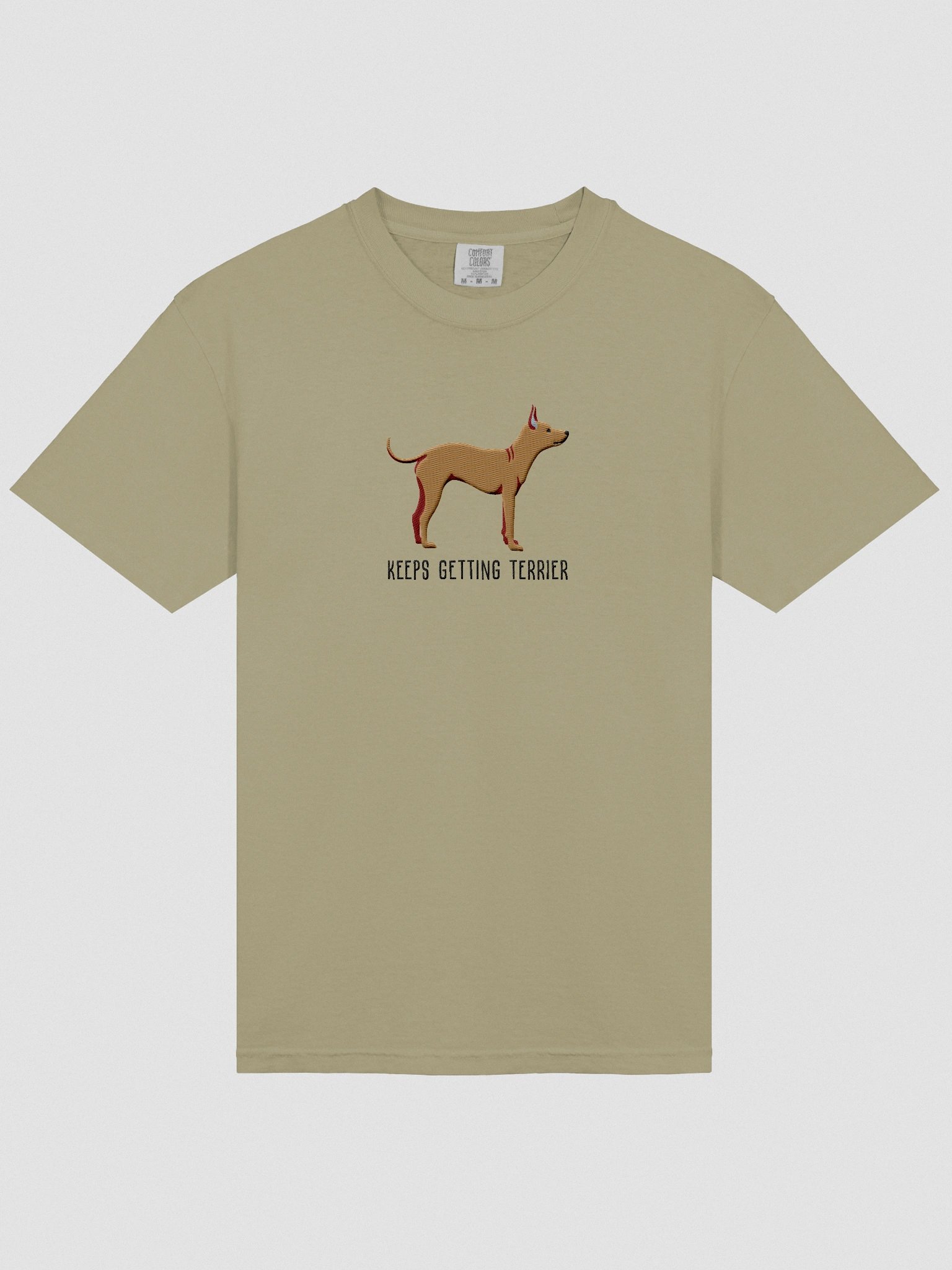 Keeps Getting Terrier T-Shirt(Embroidered) of an American Hairless Terrier(Tan) product image (6)