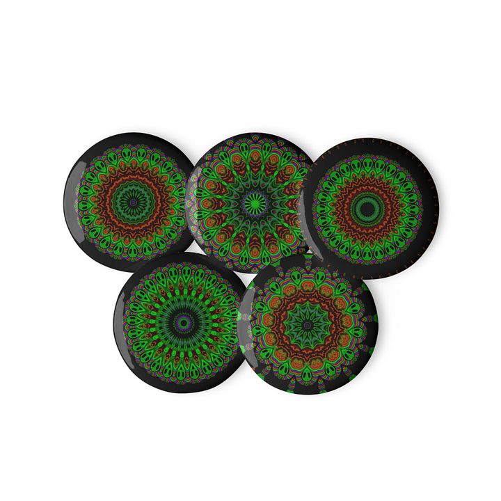 Green Orange Odd Alien Art Pins, Weird Kaleidoscope Set of 5 Pin Buttons product image (2)