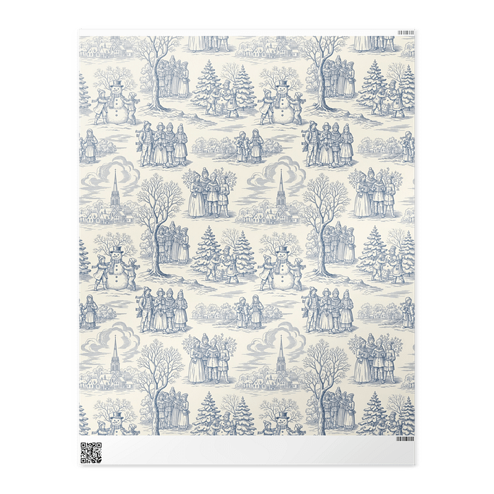 Christmas Caroling & Snowman Fun Toile Chinoiserie Wrapping Paper product image (2)