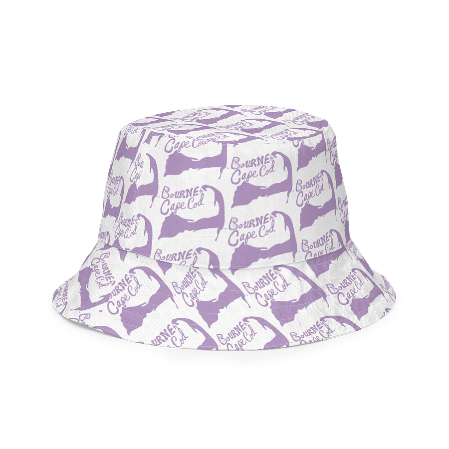 Adults Unisex | Reversible Bucket Hat | BOURNE to Cape Cod™ x BRN.2C.C.™ All-Over Logo Print | Coastal Style Sun Hat | East Side Lavender & White product image (5)