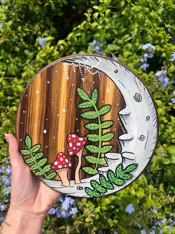 Moon Mushroom Wooden Painting product image (1)