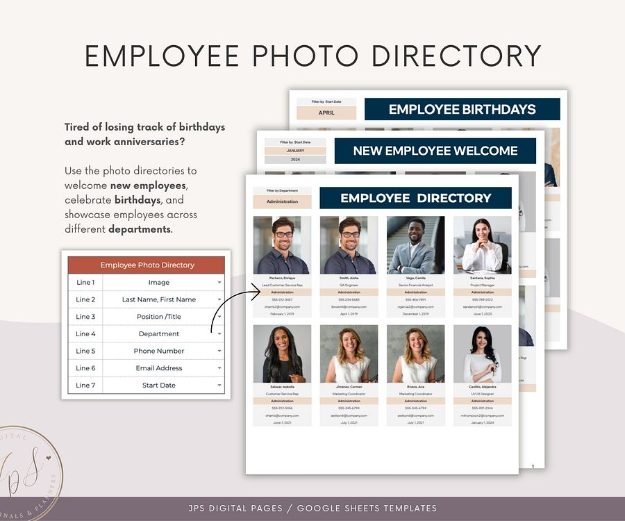 750+ Employee Directory Spreadsheet, Google Sheet Template, Employee Photo Directory, HR Dashboard, Incident Report and Extended Database product image (8)