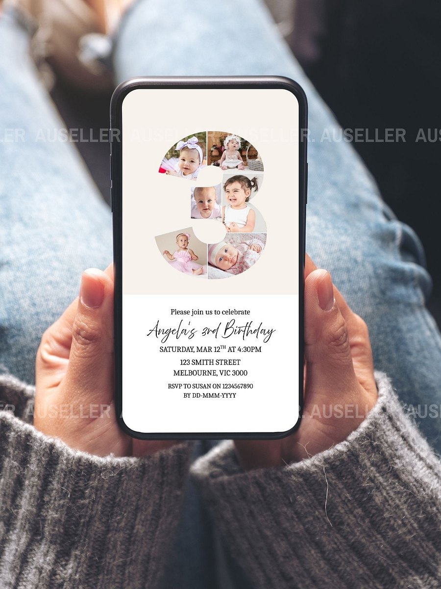 3rd Birthday Photo Collage Editable Invitation Template product image (8)